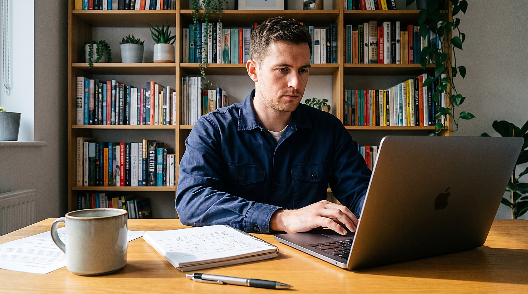 Person lernt zu Hause am Laptop